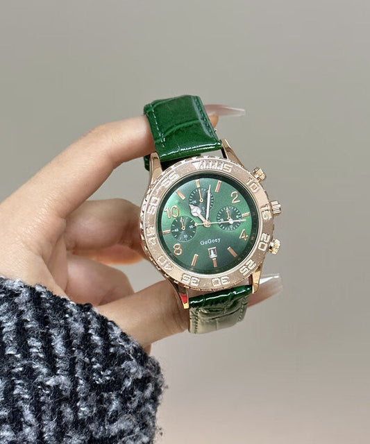 Montres modernes en alliage de cuir vert avec mouvement à quartz et cristal saphir - Amawinc