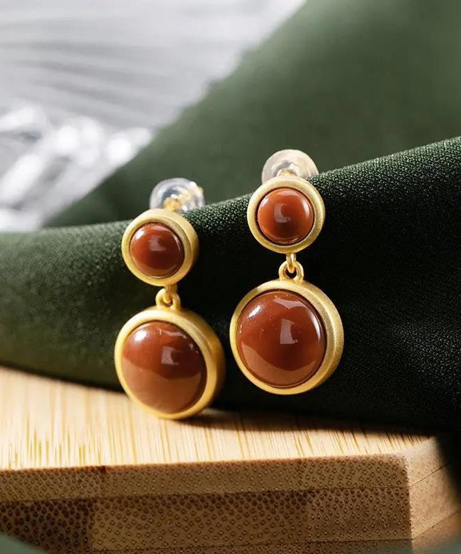 Boucles d'oreilles pendantes modernes en argent sterling et agate surdorée - Amawinc