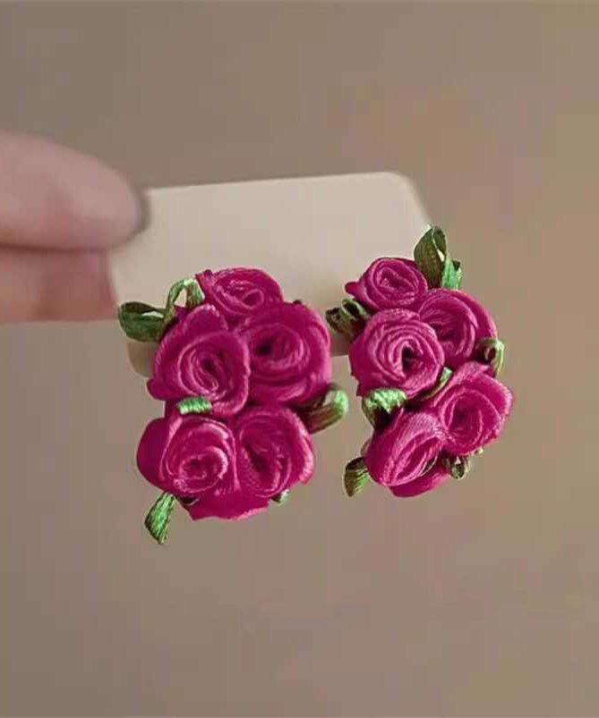 Boucles d'oreilles à tige modernes en tissu rose à fleurs - Amawinc