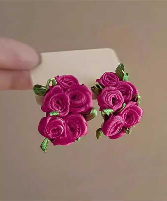 Boucles d'oreilles à tige modernes en tissu rose à fleurs - Amawinc
