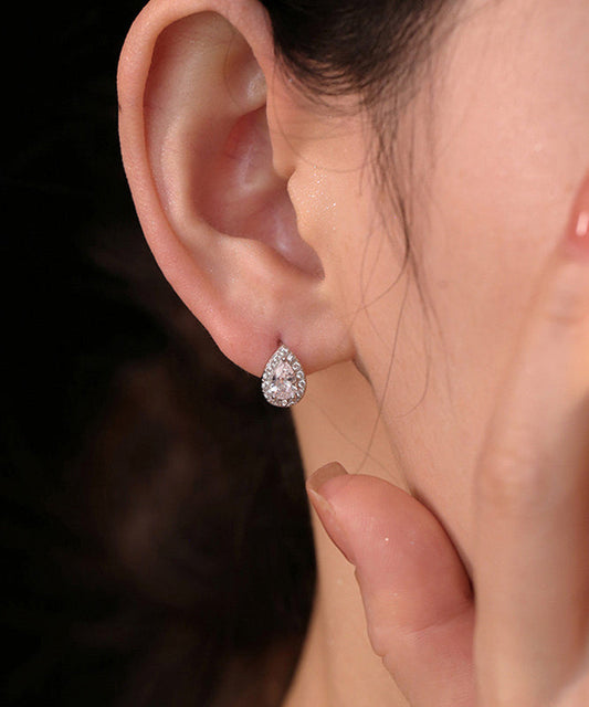Boucles d'oreilles créoles modernes en argent sterling et zircon en forme de goutte d'eau - Amawinc