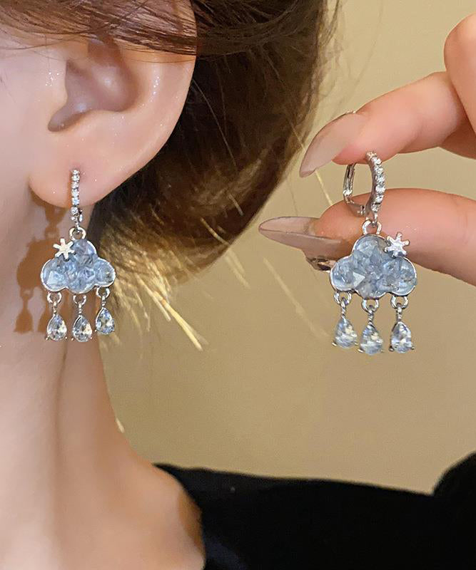 Boucles d'oreilles pendantes modernes et élégantes en argent sterling avec pampilles en forme de nuage et zircon bleu - Amawinc
