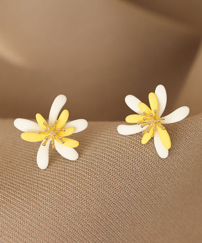 Boucles d'oreilles à tige florales modernes en alliage d'argent sterling jaune - Amawinc