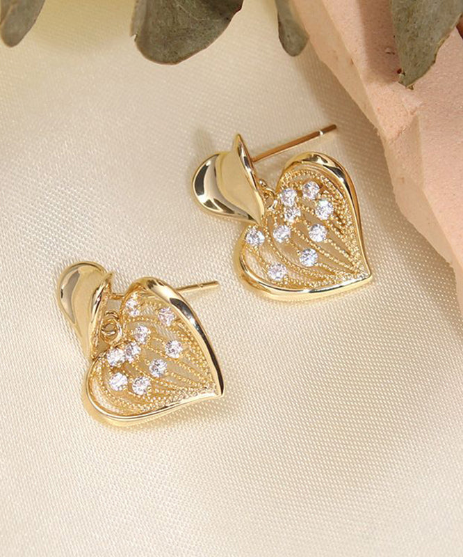Boucles d'oreilles à tige modernes en argent sterling jaune avec zircons surdorés - Amawinc