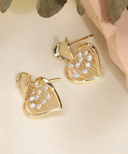 Boucles d'oreilles à tige modernes en argent sterling jaune avec zircons surdorés - Amawinc