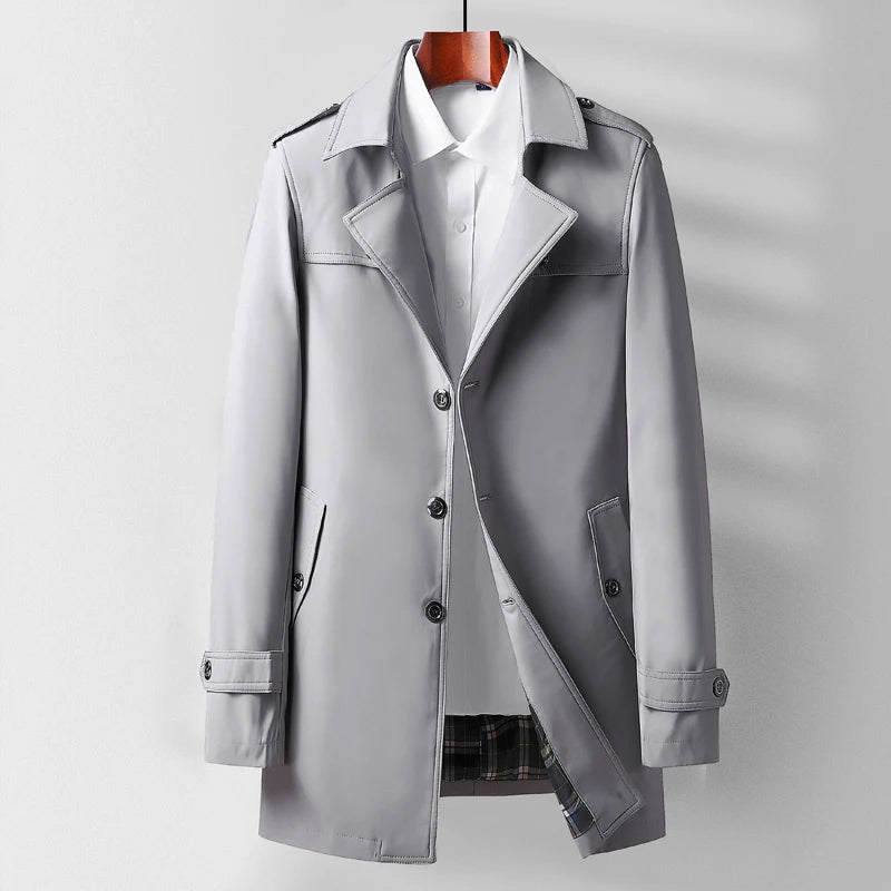 Amawinc Manteau Trench Moderne Classique Pour Homme Beige Couture Héritage Silhouette Urbaine Polyvalent