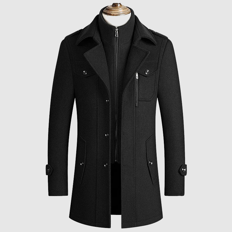 Manteau Chaud En Mélange De Laine Moderne Pour Homme Avec Poche Zippée Sur La Poitrine Et Coupe Classique