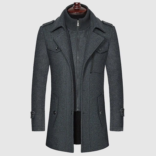 Manteau Chaud En Mélange De Laine Moderne Pour Homme Avec Poche Zippée Sur La Poitrine Et Coupe Classique