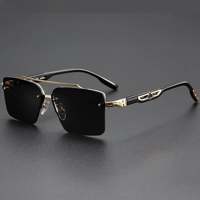 Lunettes De Soleil Monarch Drive Sans Monture Lentilles Carrées Or Doré Détails Tempes En Métal Léger