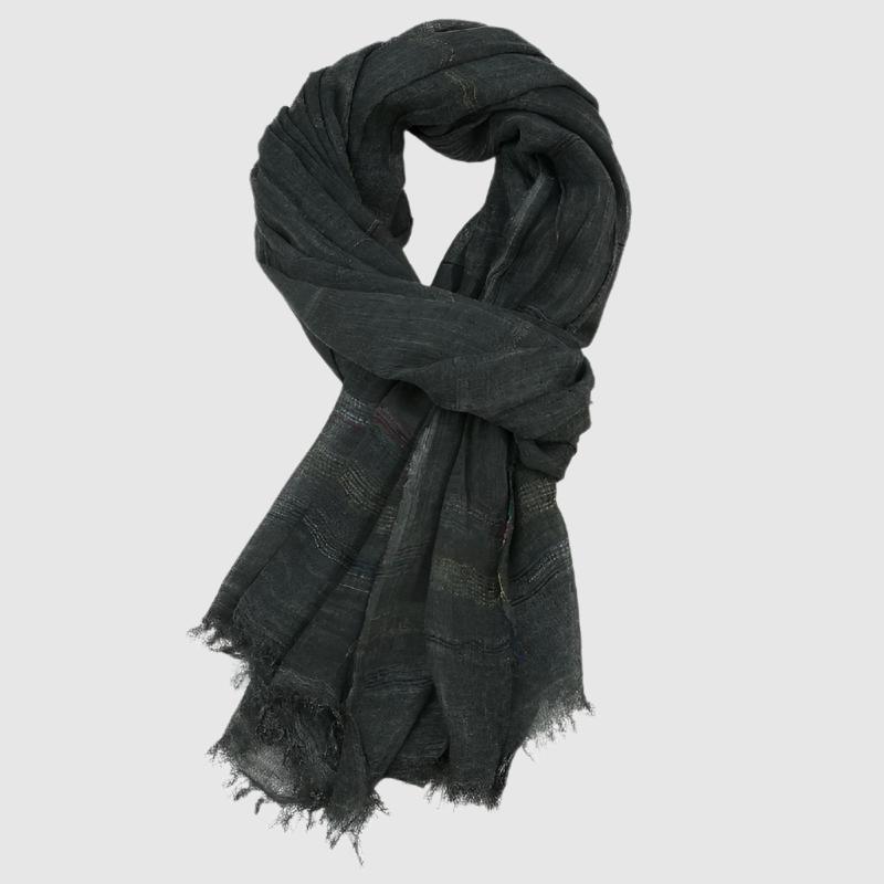 Monferrato Foulard Tissé Aéré Pour Toutes Les Saisons Avec Bords Bruts Et Rayures Subtiles