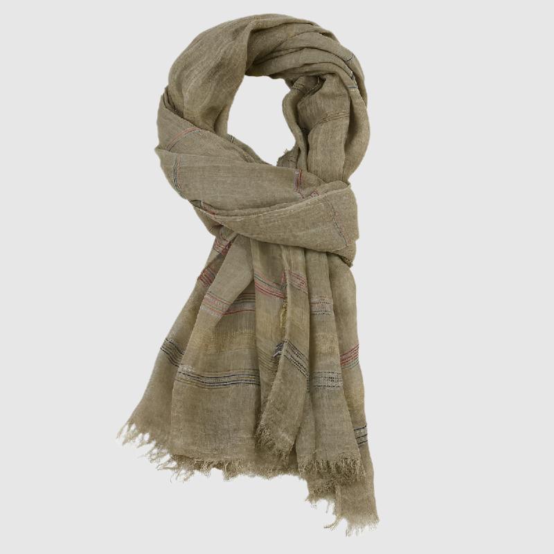 Monferrato Foulard Tissé Aéré Pour Toutes Les Saisons Avec Bords Bruts Et Rayures Subtiles