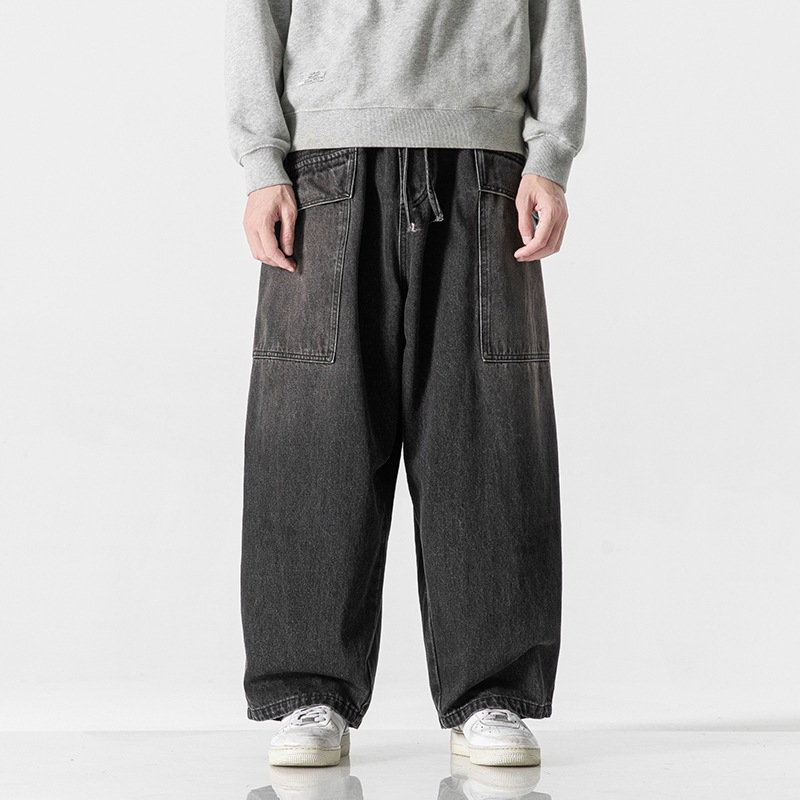 Montero Pantalon Denim À Jambe Large Oversize Avec Poches Patch Ultra Vintage Noir