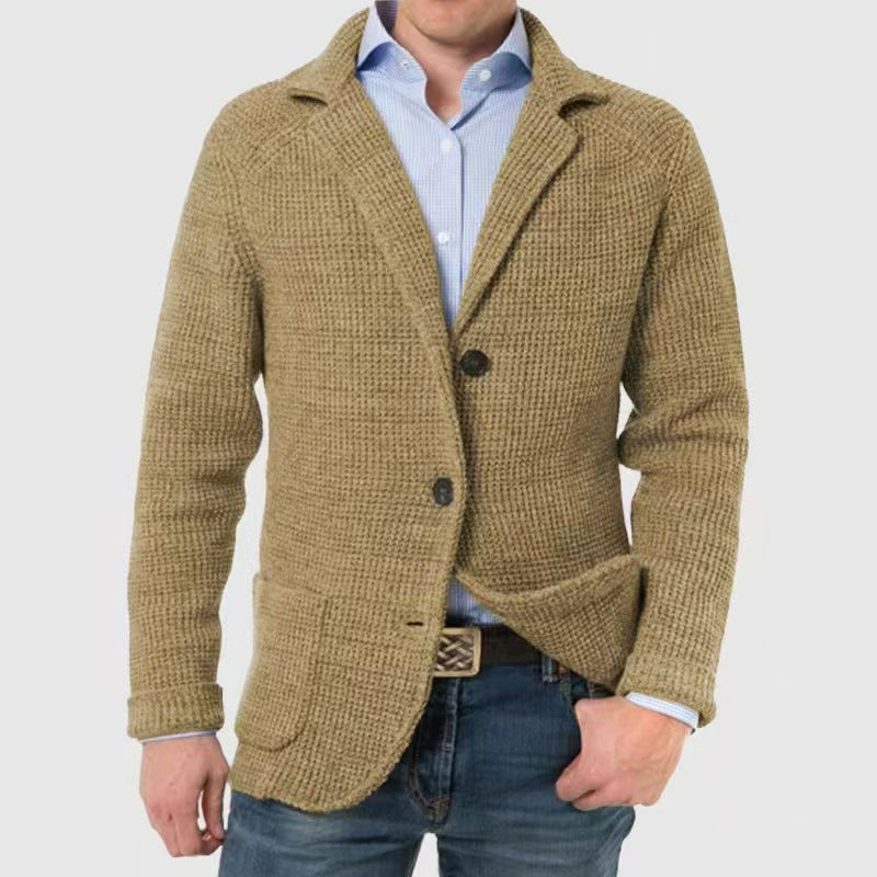 Cardigan Tricot Texturé Montreux Blazer Décontracté Chic Revers À Entaille Fermeture Bouton