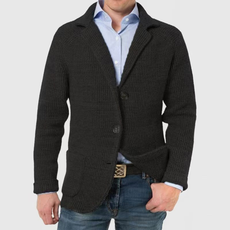 Cardigan Tricot Texturé Montreux Blazer Décontracté Chic Revers À Entaille Fermeture Bouton