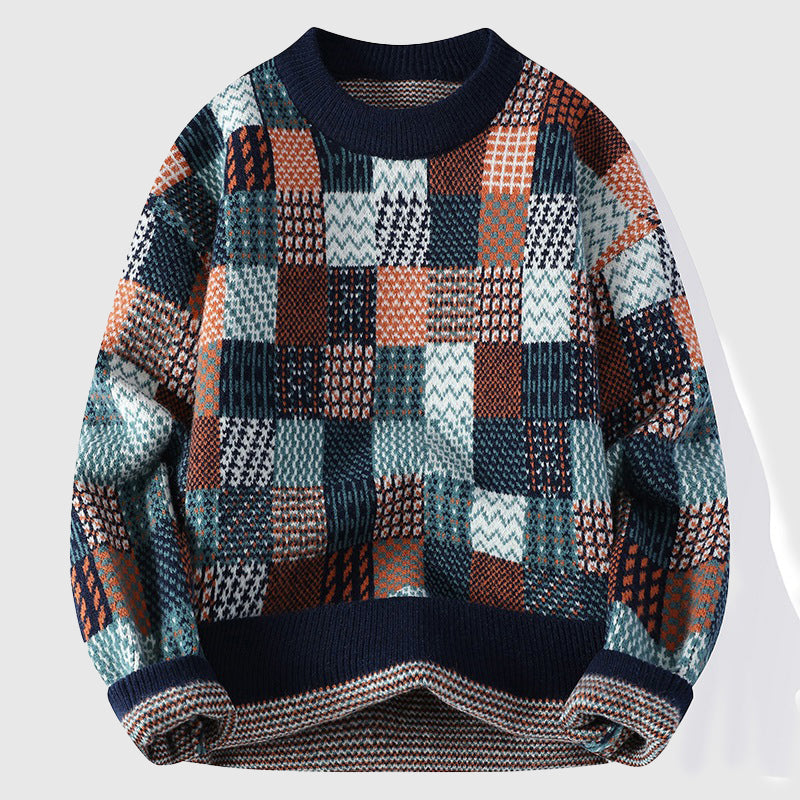 Pull Tricot Multicolore Patchwork Hivernal En Coton Premium Confortable Et Chaud Tendance