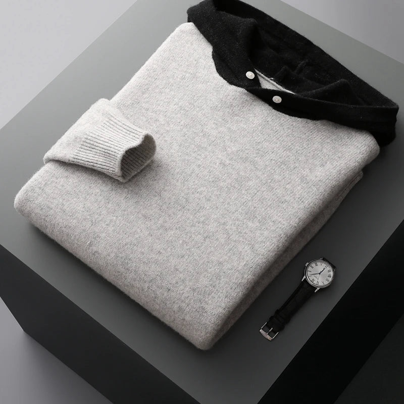 Noam Sweat À Capuche En Mélange Laine Coton Ultra Doux Capuche Bicolore Poche Kangourou Coupe Moderne