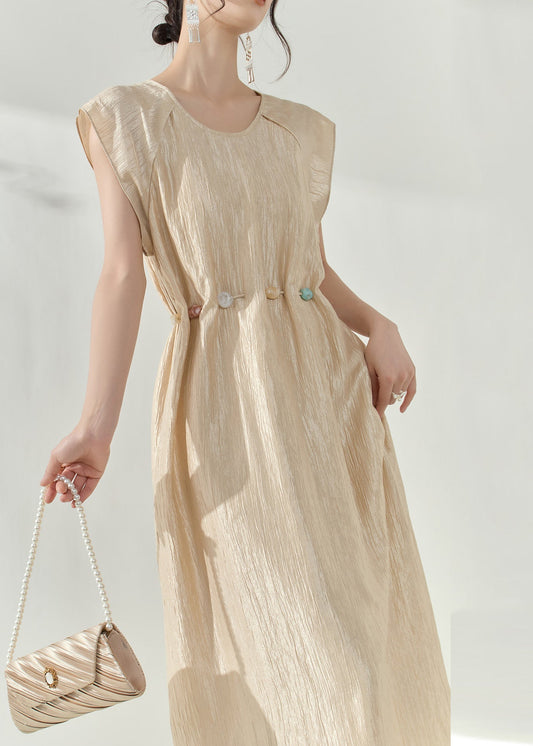 Robe longue slim patchwork champagne naturel pour l'été - Amawinc