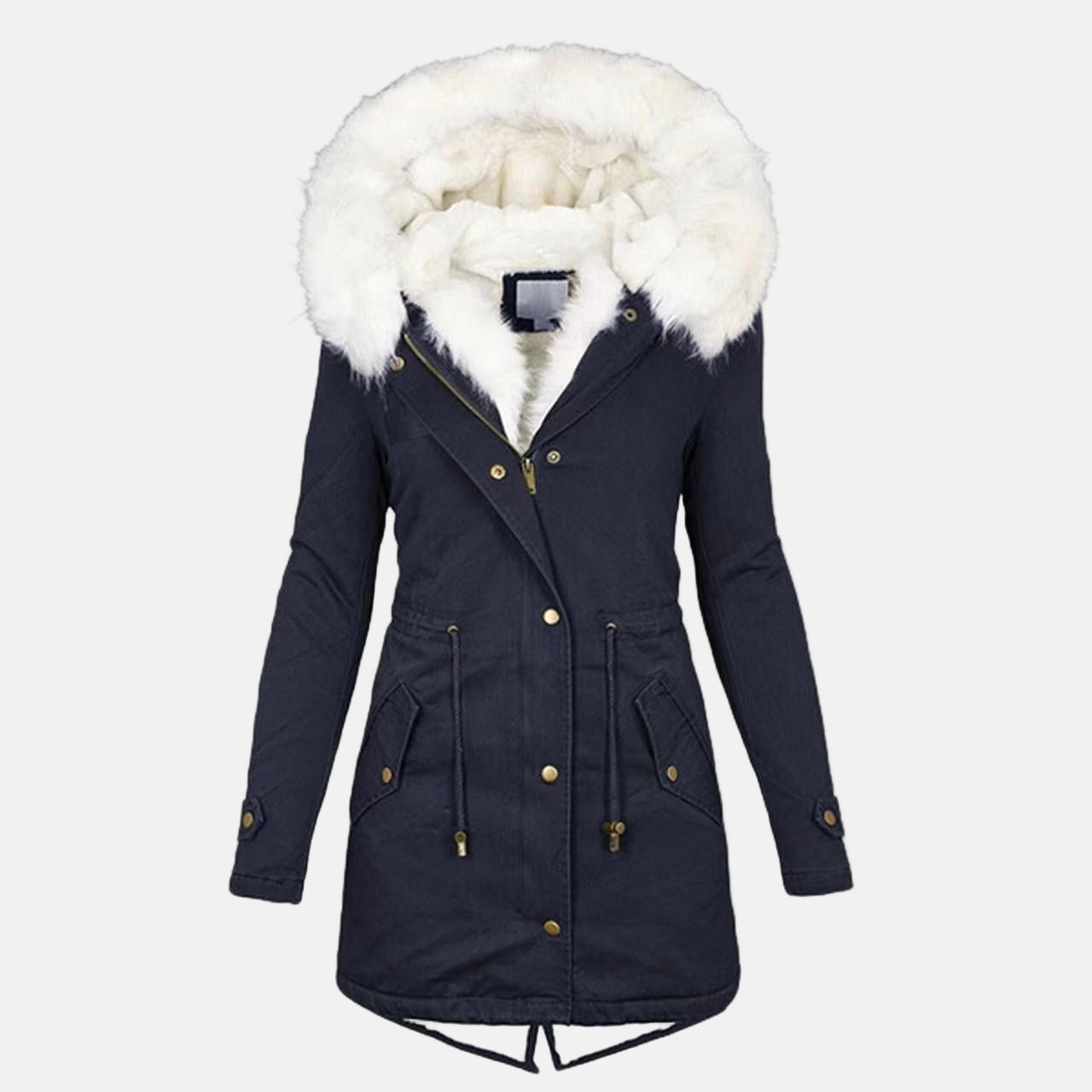 Parka Femme À Capuche Avec Col En Fourrure Fausse Imperméable Mi Longue Coupe Ajustée Doublure Polaire