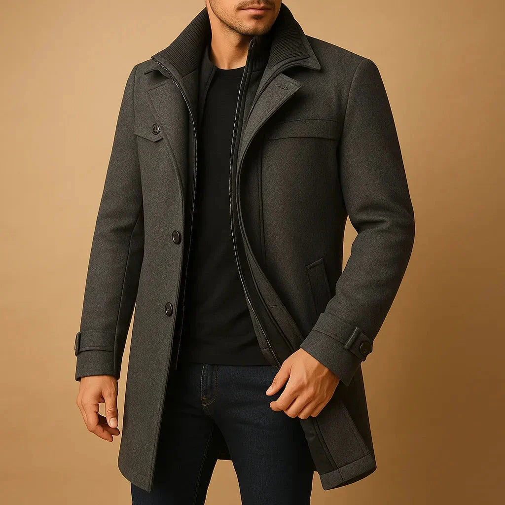 Manteau Hiver En Laine Classique Amawinc Pour Homme Coupe Ajustee Epaules Structurees