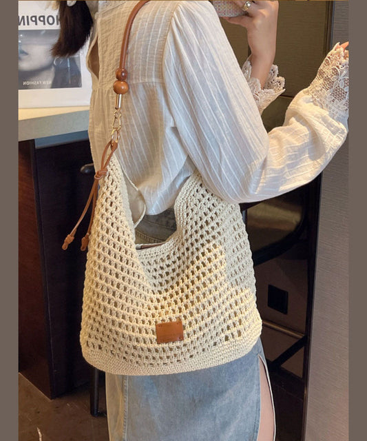 Nouveau sac à bandoulière en paille tissée de grande capacité abricot - Amawinc