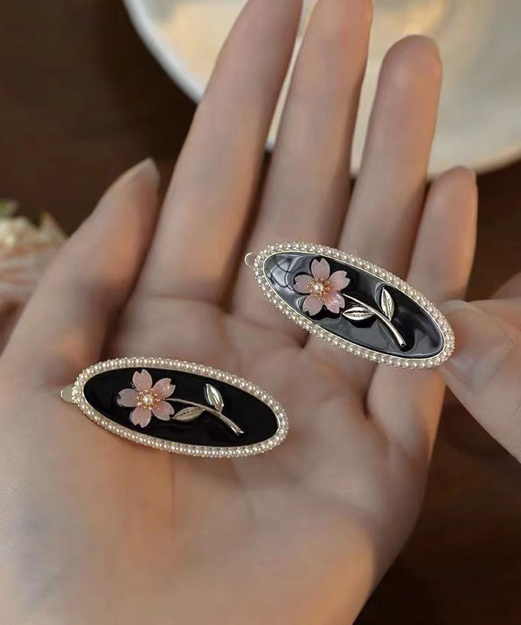 Nouvelle épingle à cheveux en alliage de cuivre noir et résine perlée Flora - Amawinc
