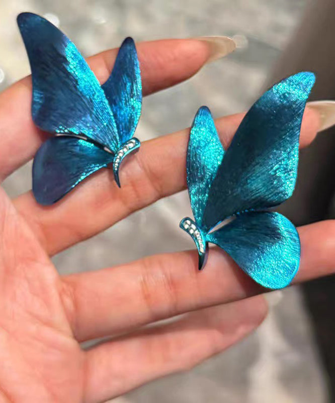 Nouvelles boucles d'oreilles à tige papillon en argent sterling bleu et résine - Amawinc