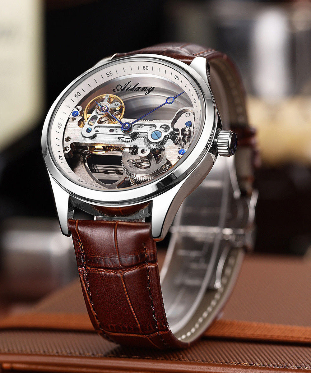 Nouvelle montre étanche en cuir marron ajouré - Amawinc