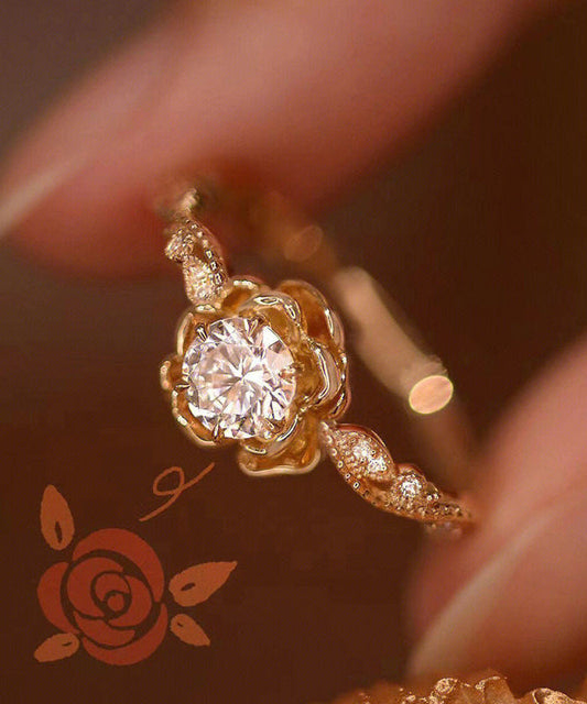 Nouvelles bagues en alliage d'or avec pierres précieuses incrustées de zircons roses - Amawinc