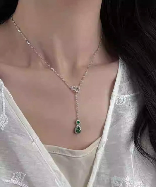 Nouveau collier pendentif pompon en argent sterling vert avec zircon émeraude calebasse - Amawinc