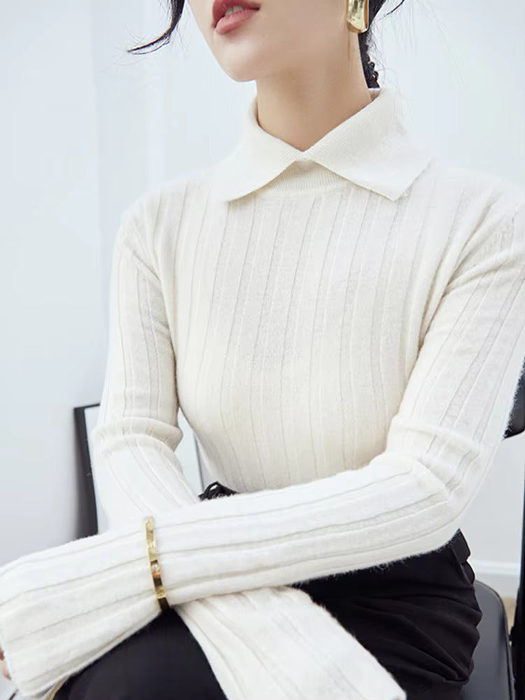 Polo Femme Helga Élégant Col Montant En Maille Côtelée Douce Style Classique Pour Bureau
