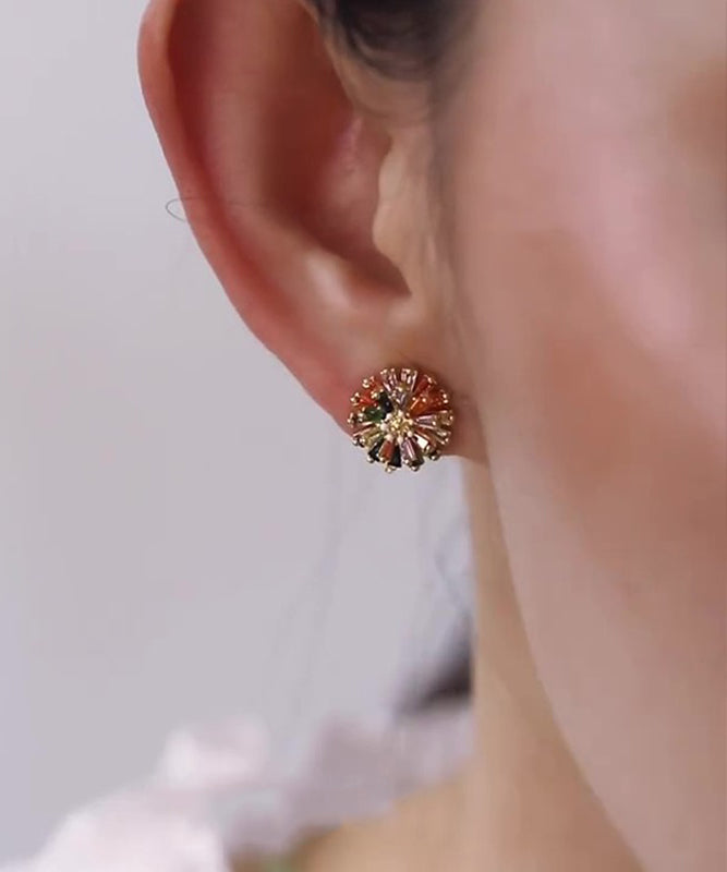 Nouvelles boucles d'oreilles à tige florales en argent sterling et zircon arc-en-ciel - Amawinc