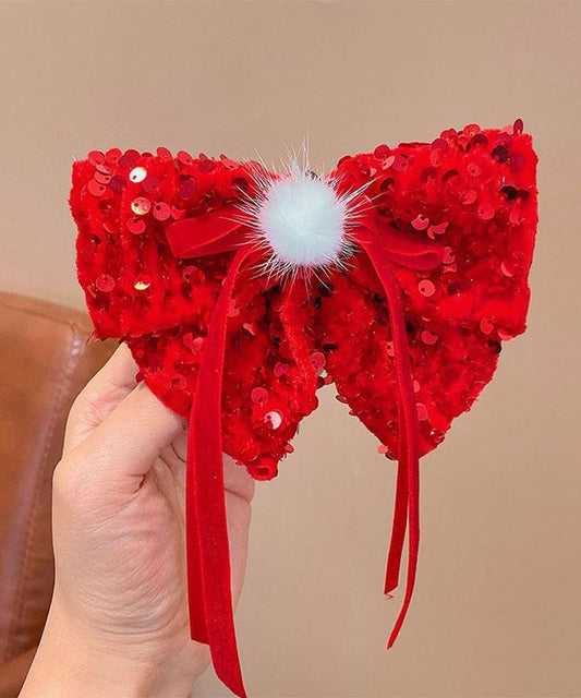 Ensemble de deux épingles à cheveux pour enfants, en alliage rouge, avec nœud, ruban et paillettes - Amawinc