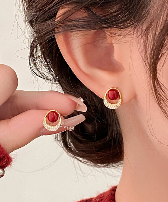 Nouvelles boucles d'oreilles à tige en perles de zircon surdorées en cuivre rouge - Amawinc