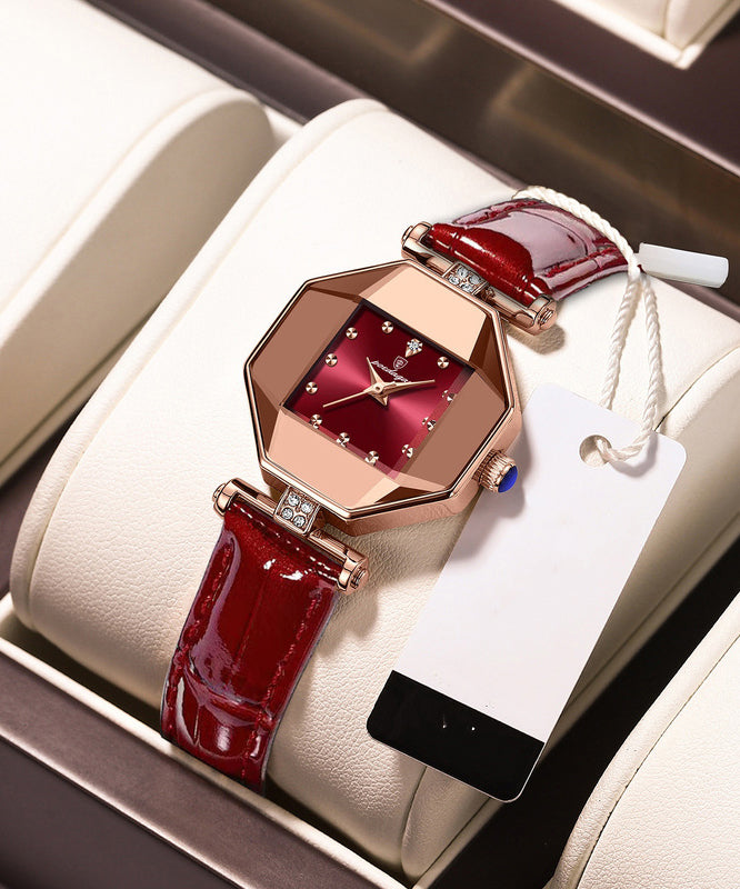 Nouvelles montres en cuir rouge, étanches, mouvement à quartz, verre trempé minéral - Amawinc