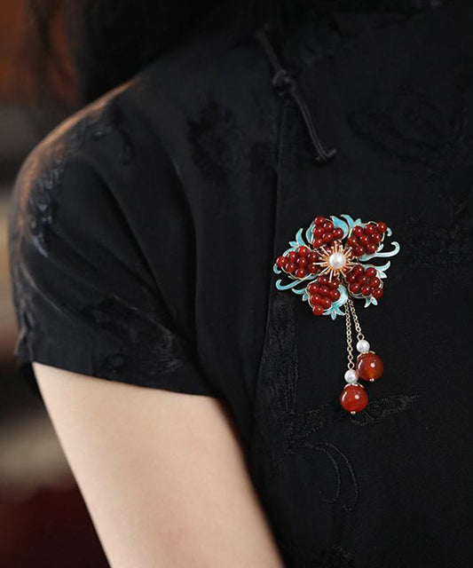 Nouvelles broches à pampilles en argent sterling rouge surdoré avec perles et cristaux - Amawinc