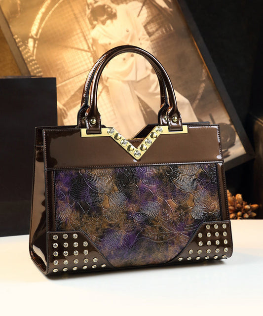 Nouveau sac fourre-tout rétro en similicuir marron jacquard et zircon - Amawinc