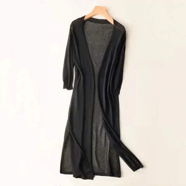 Cardigan Long Tricoté Léger Pour Femmes Silhouette Poncho Ouverte Décontractée Été à Automne