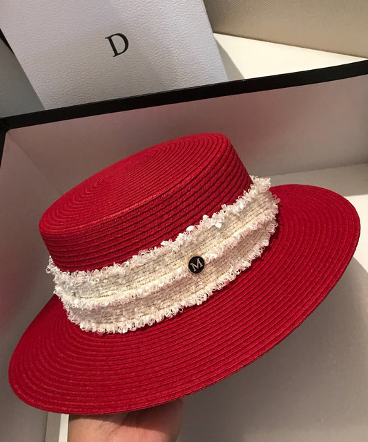 Nouveau chapeau cloche élégant en paille rouge tissée - Amawinc