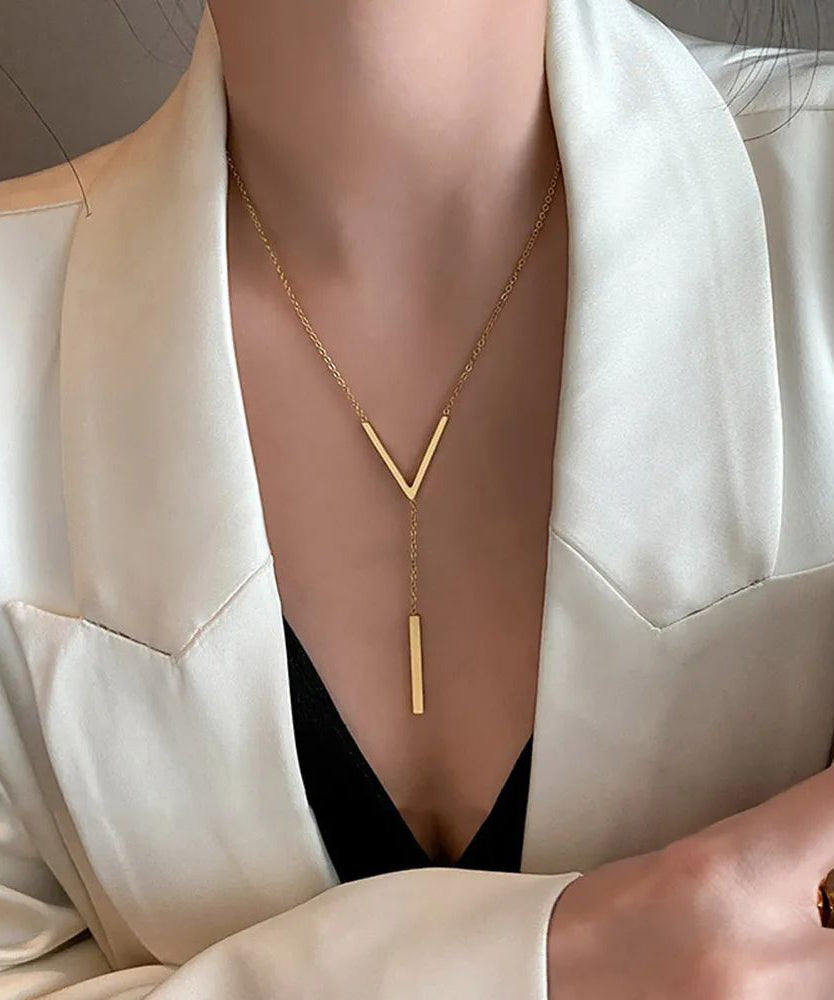 Nouveau collier chaîne longue sexy en forme de V de couleur or - Amawinc