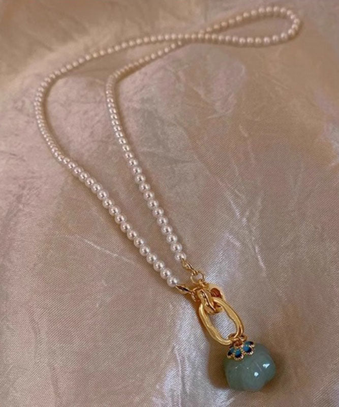 Nouveau collier pendentif en argent sterling blanc surplaqué avec perle de jade - Amawinc