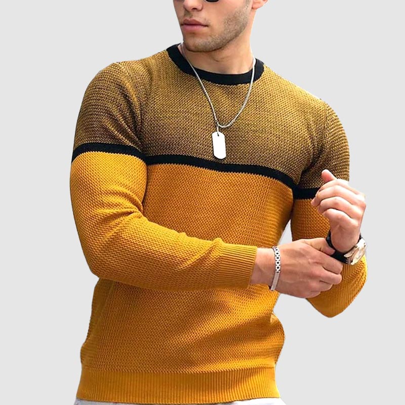 Pull Homme Slim Fit En Laine Premium À Color Block Maille Texturée Pour L Hiver Confortable