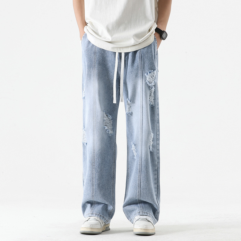 Joggers Denim Distressé Nexus Avec Taille Ajustable Et Coupe Large Grunge Streetwear