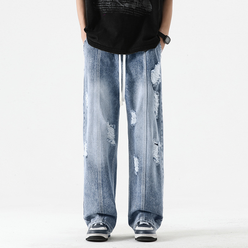 Joggers Denim Distressé Nexus Avec Taille Ajustable Et Coupe Large Grunge Streetwear