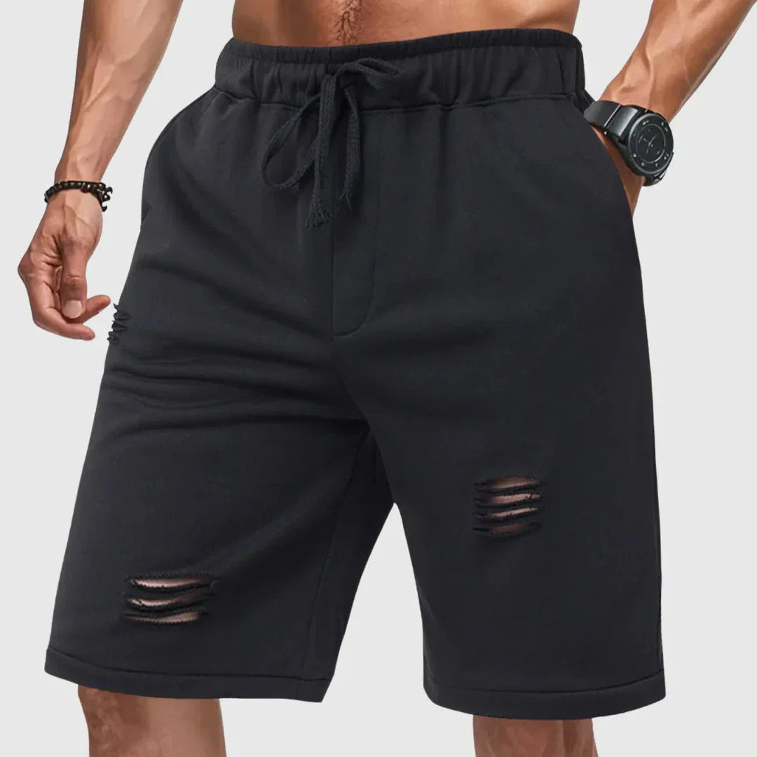 Shorts Jogger Distressé pour Homme à Cordon avec Déchirures à Coupe Décontractée Streetwear