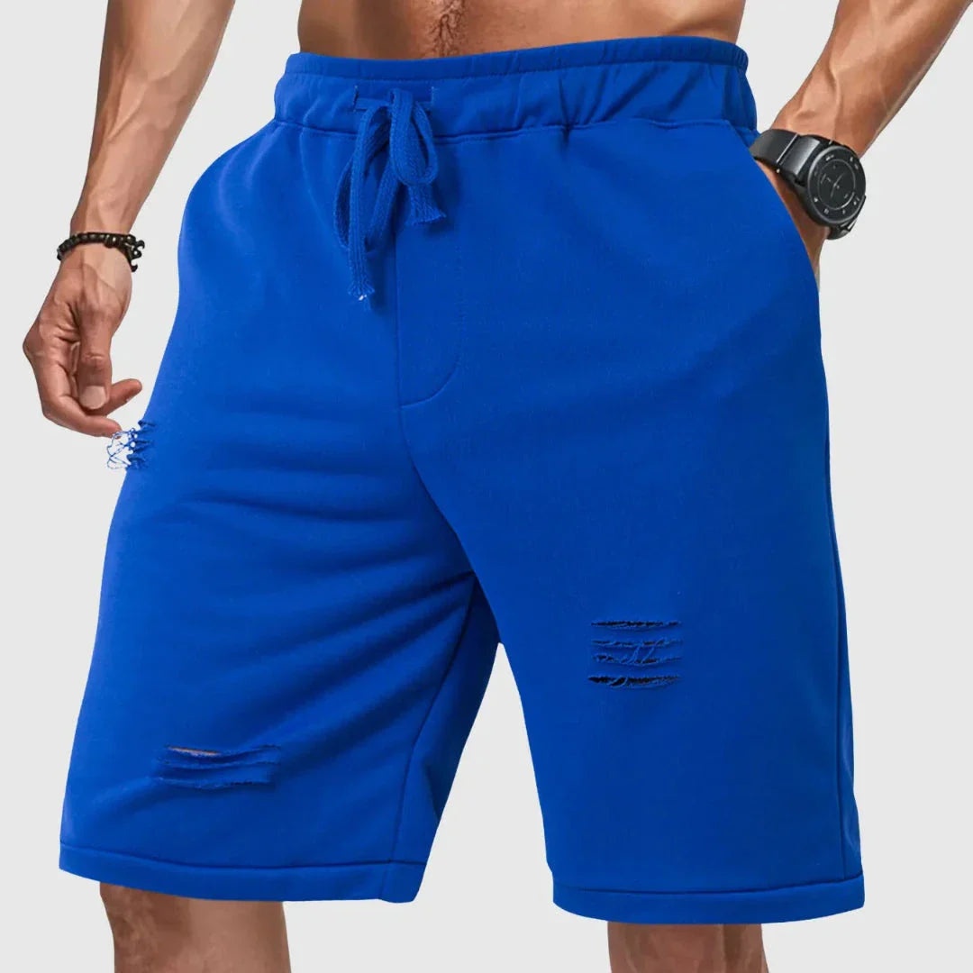Shorts Jogger Distressé pour Homme à Cordon avec Déchirures à Coupe Décontractée Streetwear
