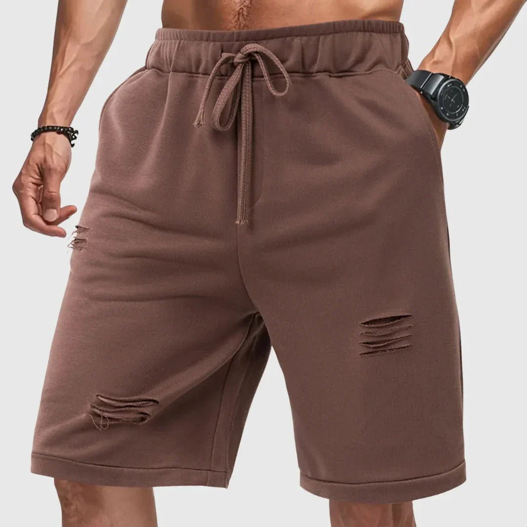 Shorts Jogger Distressé pour Homme à Cordon avec Déchirures à Coupe Décontractée Streetwear