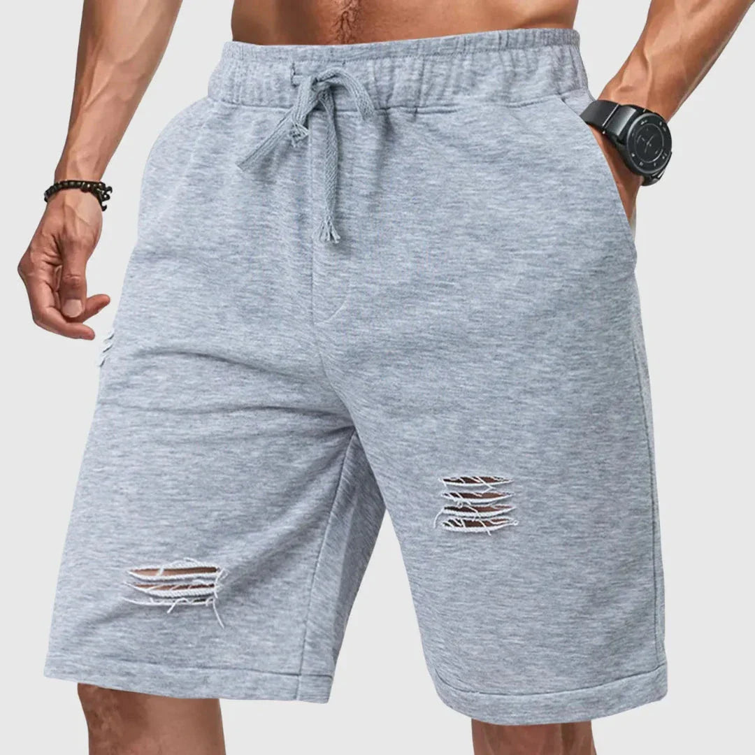 Shorts Jogger Distressé pour Homme à Cordon avec Déchirures à Coupe Décontractée Streetwear