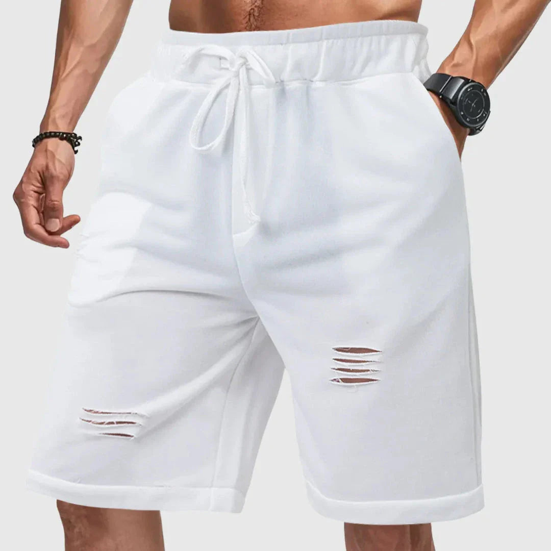 Shorts Jogger Distressé pour Homme à Cordon avec Déchirures à Coupe Décontractée Streetwear