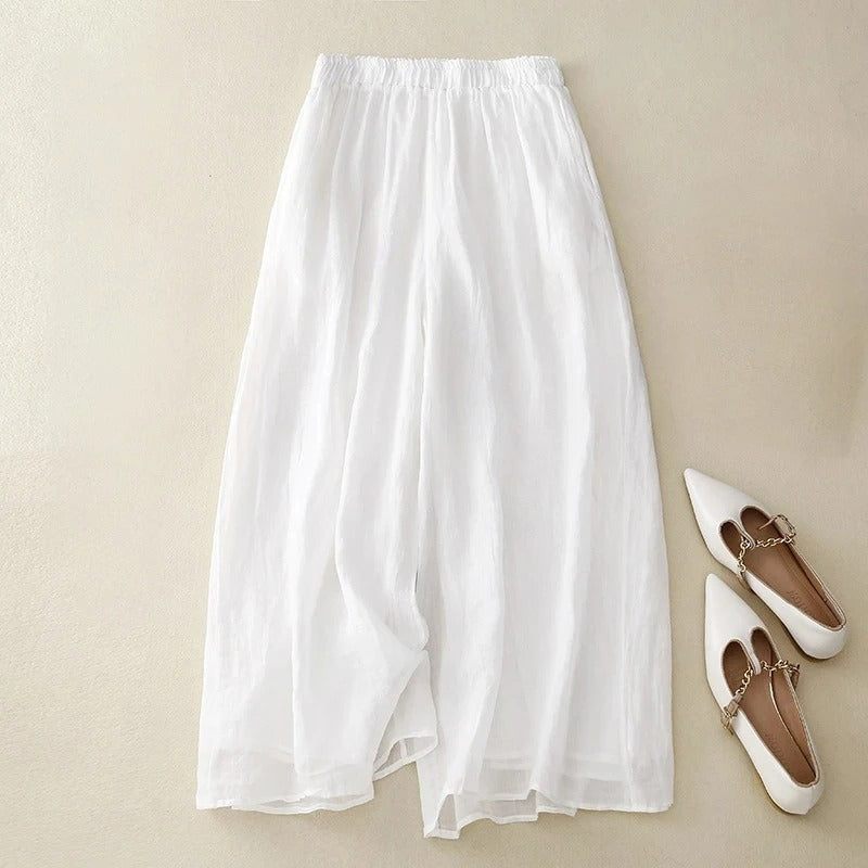 Pantalon Nicole En Lin Naturel À Coupe Large Avec Taille Elastique Et Drape Fluide