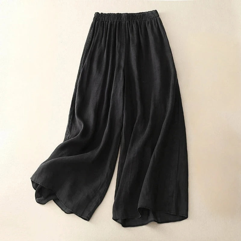Pantalon Nicole En Lin Naturel À Coupe Large Avec Taille Elastique Et Drape Fluide